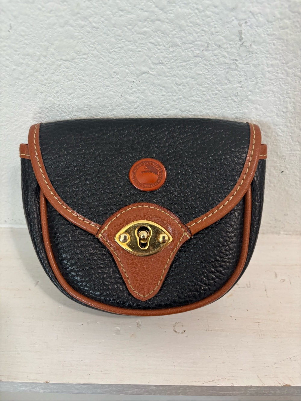 Black & Brown Leather Saddle Crossbody Bag with Gold Hardware Missing Strap